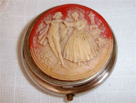 Vintage Etched Metal Pill Box Round Made in Hong Kong